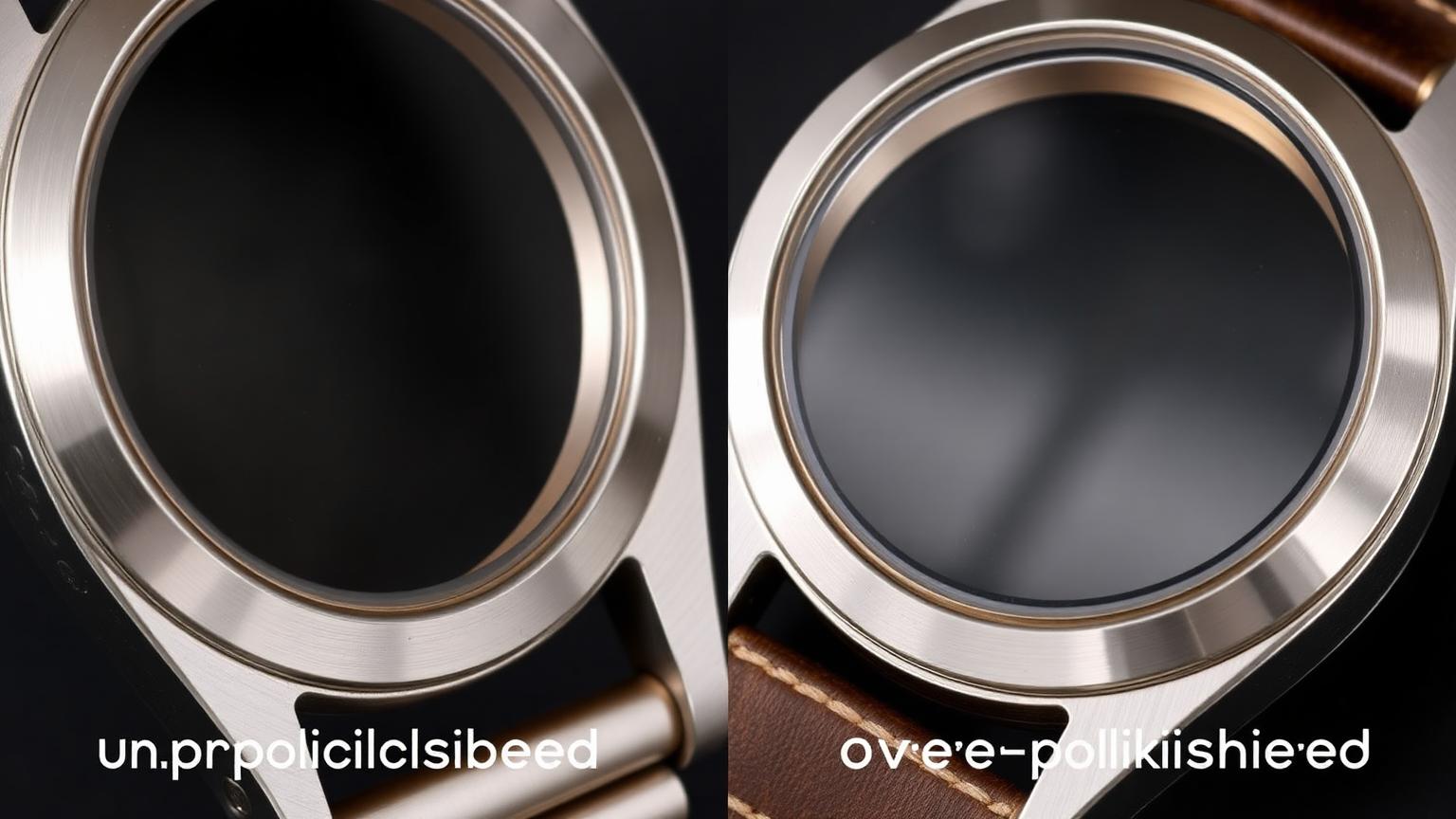Close-up comparison of a crisp unpolished vintage watch case versus a rounded over-polished one